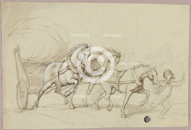 Child Leading Three Horses and Wagon, n.d. Creator: Thomas Stothard.