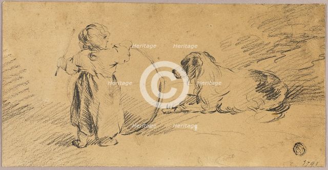 Child Playing with Hoop and Dog, 1791. Creator: George Morland.