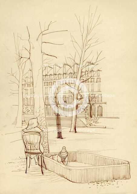 Child playing in sandpit, Paris, France, c1951.  Creator: Shirley Markham.