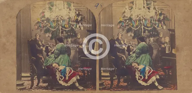 Child's Dream. Pantomime, Ball Room, Christmas Tree. By Phiz., 1855-1860. Creator: Hablot Knight Browne.