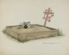 Child's Grave with Hand Made Cross of Wood, c. 1937. Creator: Majel G. Claflin