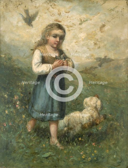 Child with Birds and Dog, 1882. Creator: Edward Mitchell Bannister.