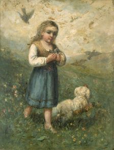 Child with Birds and Dog, 1882. Creator: Edward Mitchell Bannister