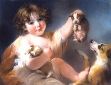 Child with Puppies, 1797. Creator: Unknown