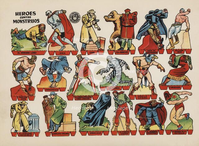 Children cut-out from the series 'Heroes vs. Monsters' by Bruguera publishers, Barcelona, ??1945.