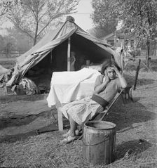 Children and home of migratory cotton workers, southern San Joaquin Valley, California, 1936. Creator: Dorothea Lange