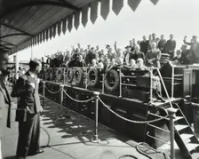Children aboard a steamer moored at Westminster Pier, London, 1937