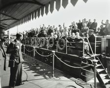 Children aboard a steamer moored at Westminster Pier, London, 1937