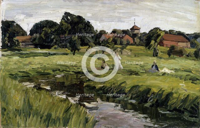 'Children at a Creek', late 19th or 20th century.  Artist: Johannes Hansch