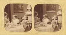 Children at table eating, mother scolding one of them, about 1860. Creator: Joseph John Elliott