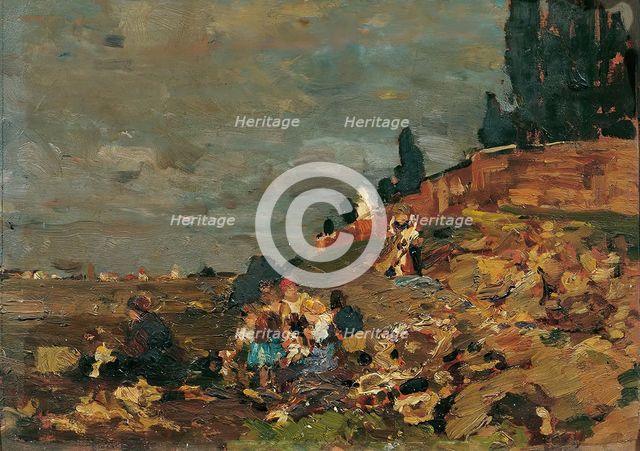 Children at the cemetery wall, 1888. Creator: Tina Blau.