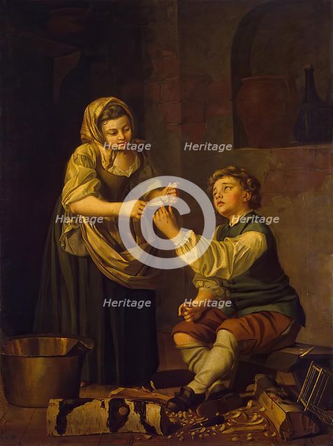 Children Bandaging a Finger, 1781. Creator: Per Hillestrom.