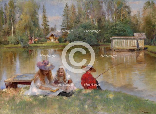 Children by the Lake. Artist: Makovsky, Konstantin Yegorovich (1839-1915)