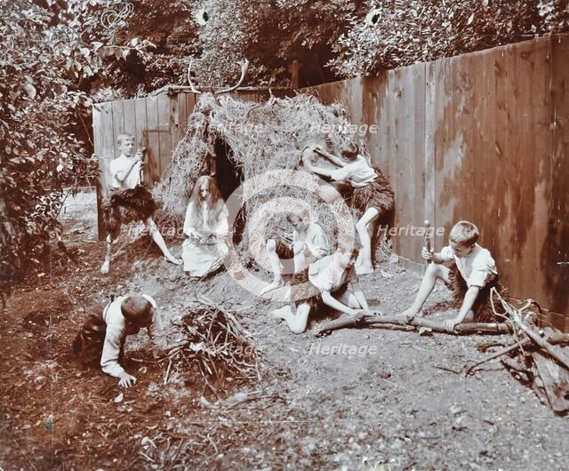 Children dressed as prehistoric cave dwellers, Birley House Open Air School, London, 1908. Artist: Unknown.