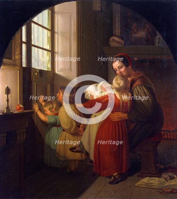 Children Expecting the Christmas Feast, 1840. Creator: Theodor Hildebrandt.