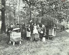 Children feeding bees for the winter, Shrewsbury House Open Air School, London, 1909