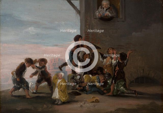 Children fighting for chestnuts (Niños peleándose por castañas), 1786. Creator: Goya, Francisco, de (1746-1828).