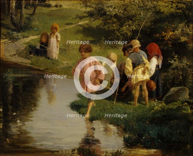 Children Fishing, 1882. Artist: Pryanishnikov, Illarion Mikhailovich (1840-1894)