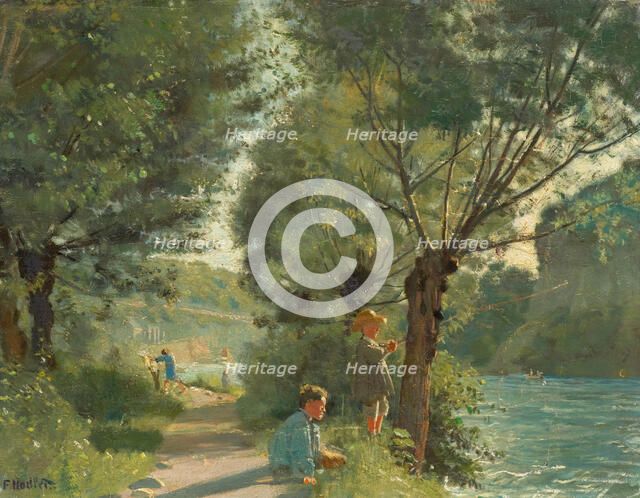 Children fishing on the banks of the Arve, c1878. Creator: Hodler; Ferdinand (1853-1918).