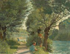 Children fishing on the banks of the Arve, c1878. Creator: Hodler; Ferdinand (1853-1918)