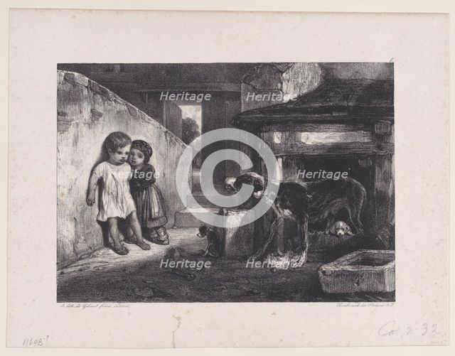 Children Frightened by Snarling Dog, from the series Hunting Scenes, 1829. Creator: Alexandre Gabriel Decamps.