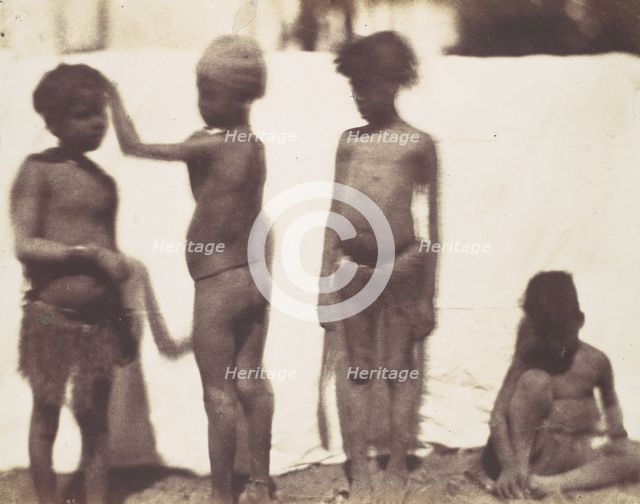 [Children from the Village of Kalabshah, Nubia], 1852. Creator: Ernest Benecke.