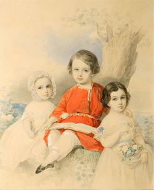 Children in a landscape, 1840s. Creator: Hau (Gau), Vladimir Ivanovich (1816-1895)