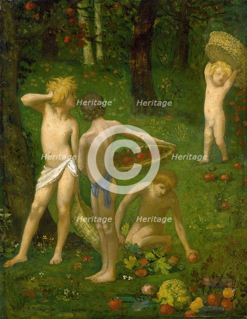 Children in an Orchard / Autumn, 1871. Creator: Pierre Puvis de Chavannes.