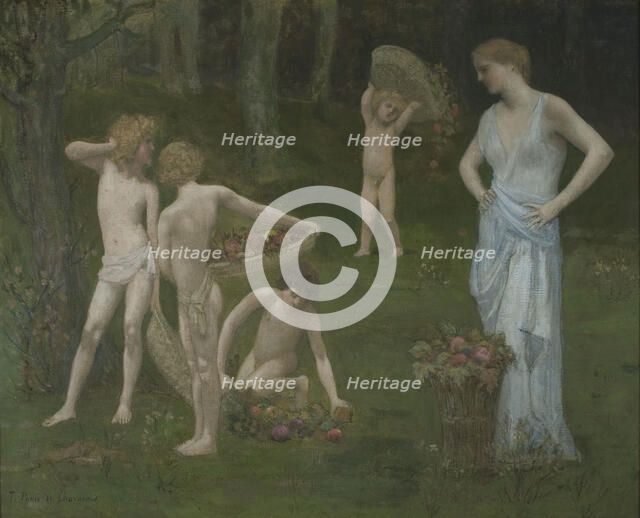 Children in an Orchard, c. 1886-1888. Artist: Puvis de Chavannes, Pierre Cécil (1824-1898)