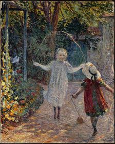Children jumping rope in garden. Creator: Lebasque, Henri (1865-1937)