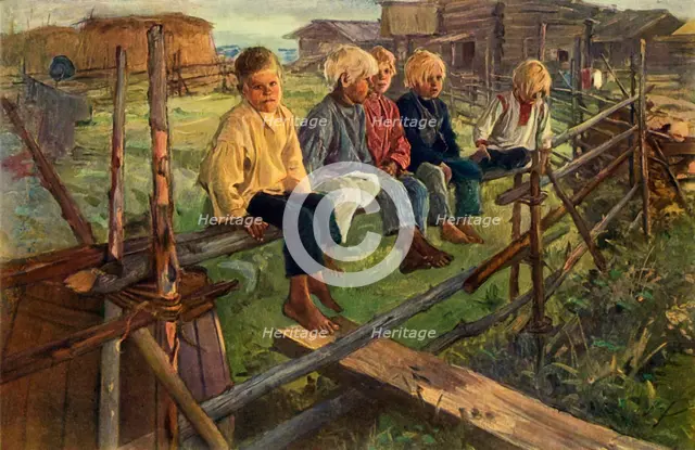 'Children on a Fence (Sparrows)', 1883, (1965).  Creator: Illarion Pryanishnikov.