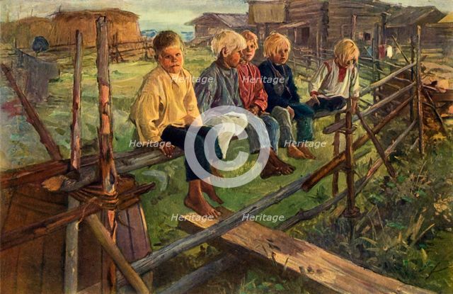 'Children on a Fence (Sparrows)', 1883, (1965).  Creator: Illarion Pryanishnikov.