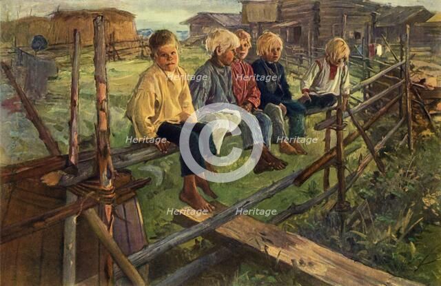 'Children on a Fence (Sparrows)', 1883, (1965).  Creator: Illarion Pryanishnikov.