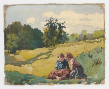 Children on a meadow, before 1920. Creator: Gustav Mally