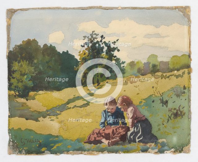 Children on a meadow, before 1920. Creator: Gustav Mally.
