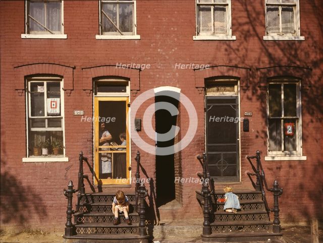 Children on row house steps, Washington, D.C., between 1941 and 1942. Creator: Louise Rosskam.