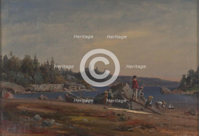 Children on the beach, 1860-1869. Creator: Johan Knutson.