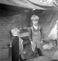 Children of destitute family, American River camp, near Sacramento, California, 1936. Creator: Dorothea Lange