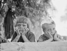 Children of Oklahoma drought refugee in migratory camp in California, 1936. Creator: Dorothea Lange