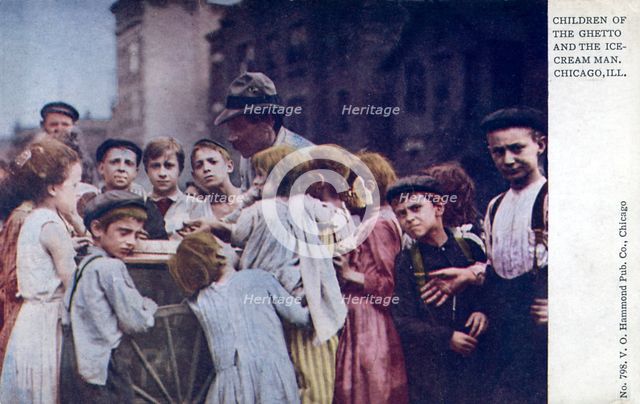 Children of the ghetto and an ice cream seller, Chicago, Illinois, 1910. Artist: Unknown