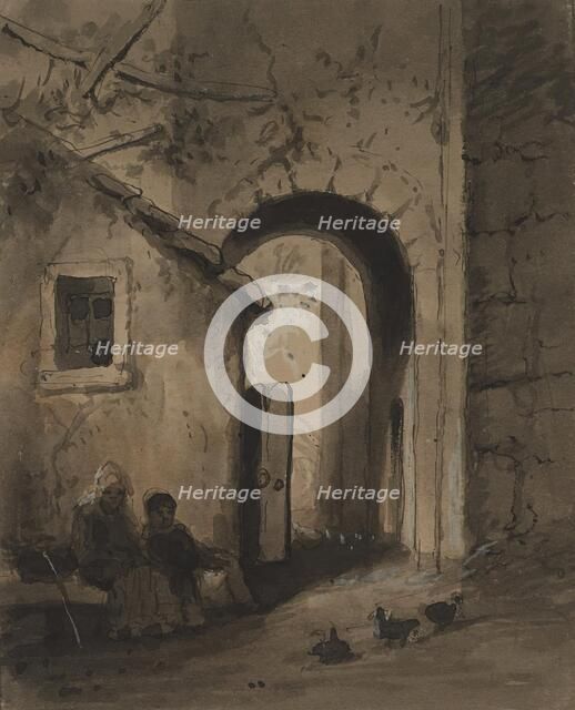 Children Outside a Gate, mid 19th century. Creator: Alfred Jacob Miller.