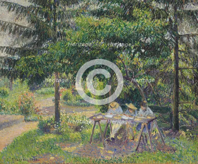 Children seated in the garden at Eragny (Enfants attablés dans le jardin à Eragny), 1892. Artist: Pissarro, Camille (1830-1903)