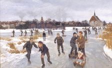 Children skating outside Fåborg, 1901. Creator: Peter Hansen
