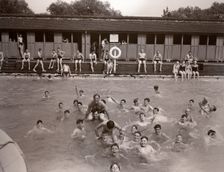 Children play in the swimming baths, York, Yorkshire, 1955