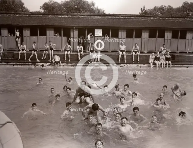 Children play in the swimming baths, York, Yorkshire, 1955. Artist: Unknown