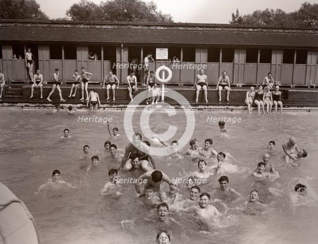 Children play in the swimming baths, York, Yorkshire, 1955. Artist: Unknown