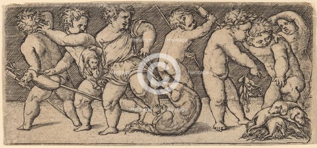 Children Playing with a Bitch and Three Young Dogs. Creator: Master of the Horse Heads.