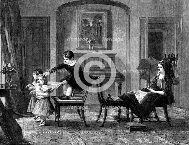 "Children Playing at Horses", by C. R. Leslie, in the late International Exhibition, 1862. Creator: W Thomas.