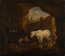 Children playing in a Stable, 1675. Creator: Johann Heinrich Roos
