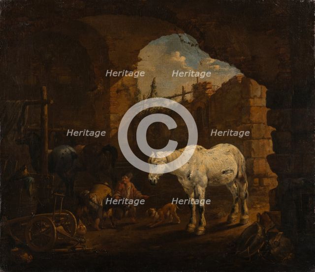 Children playing in a Stable, 1675. Creator: Johann Heinrich Roos.